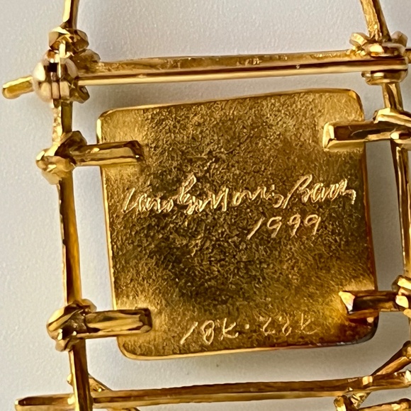 18K and 22K gold  brooch with dendritic agate and bird - Picture 6 of 12